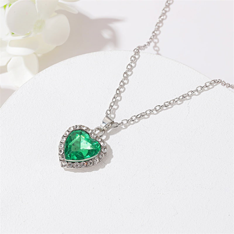 Collar clásico con forma de corazón y océano, gema de cristal titanic, cadena para clavícula
