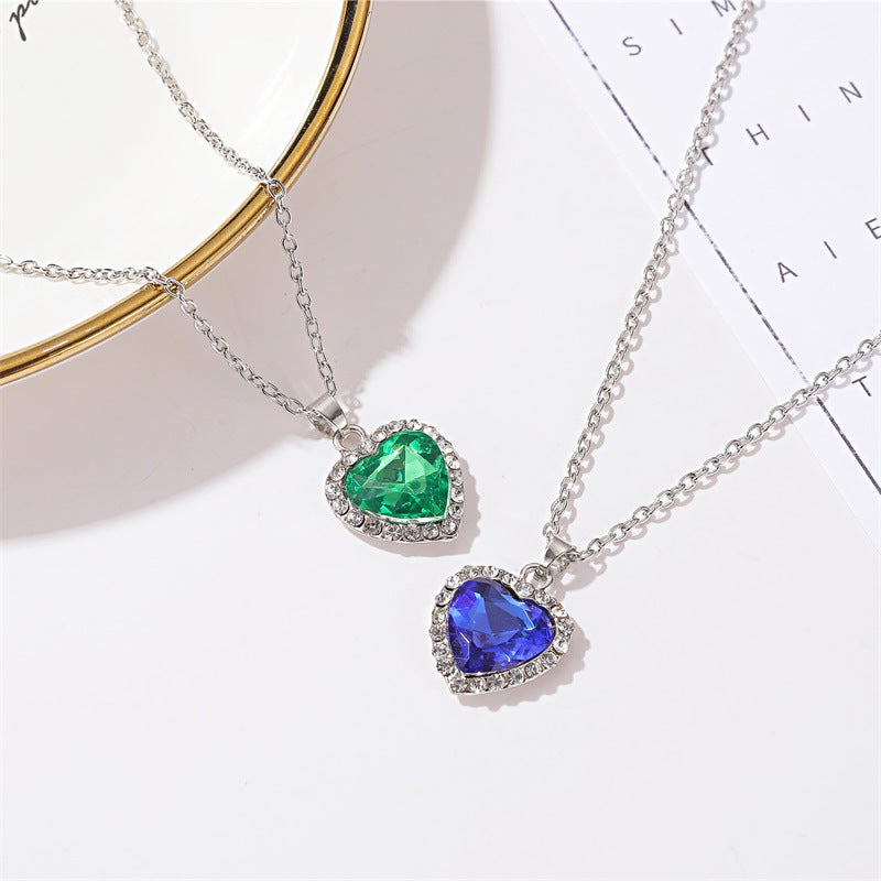 Collar clásico con forma de corazón y océano, gema de cristal titanic, cadena para clavícula