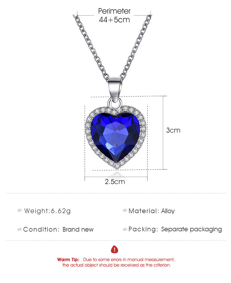 Collar clásico con forma de corazón y océano, gema de cristal titanic, cadena para clavícula