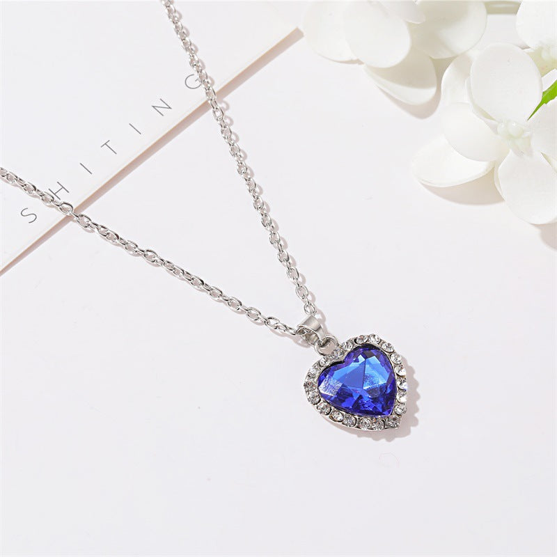 Collar clásico con forma de corazón y océano, gema de cristal titanic, cadena para clavícula