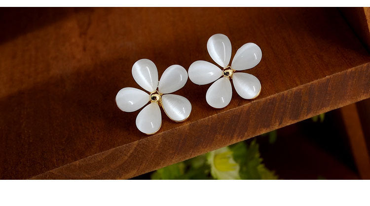 Pendientes de flores de ópalo lindos de estilo coreano, joyería