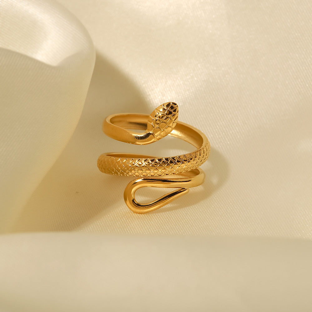 Anillo abierto chapado en oro de 18K de acero inoxidable 304 con forma de serpiente