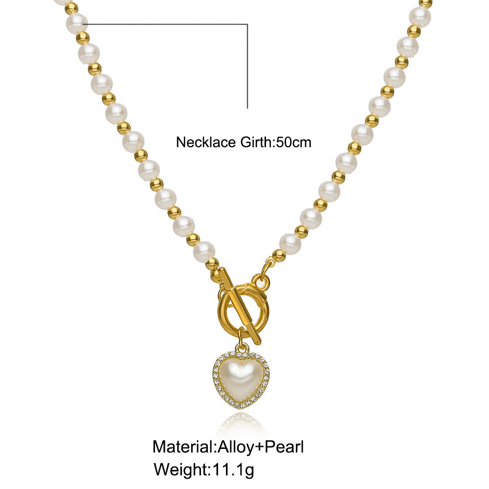 Collar de mujer de aleación de perlas artificiales con forma de corazón de gotas de agua de estilo vintage