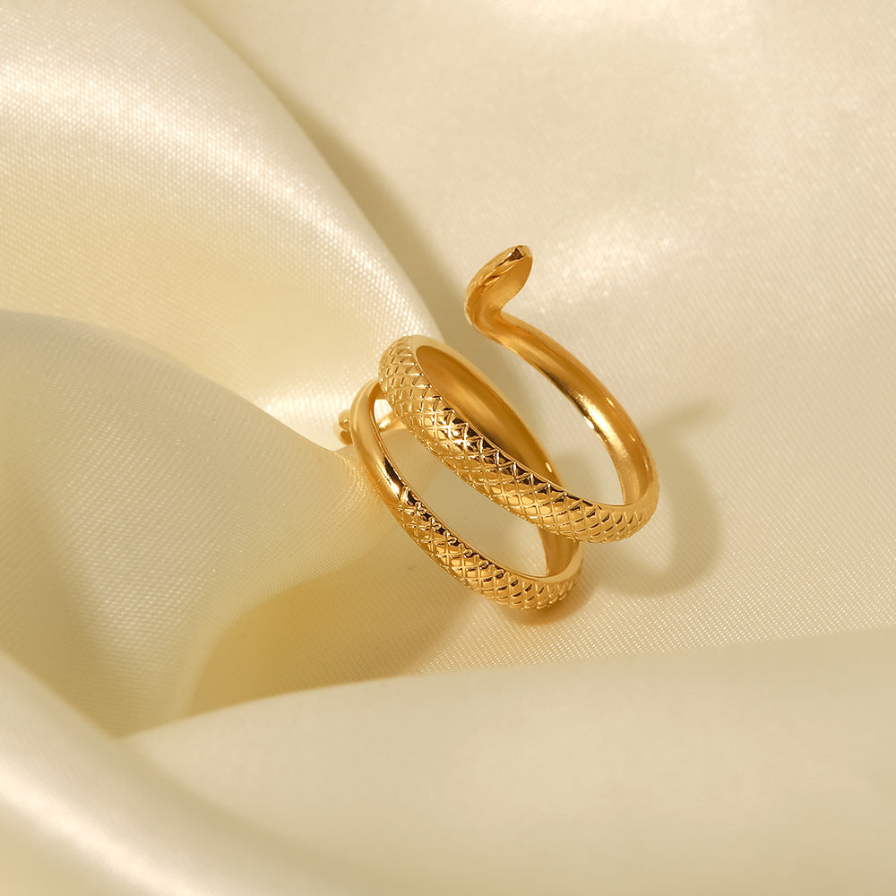 Anillo abierto chapado en oro de 18K de acero inoxidable 304 con forma de serpiente
