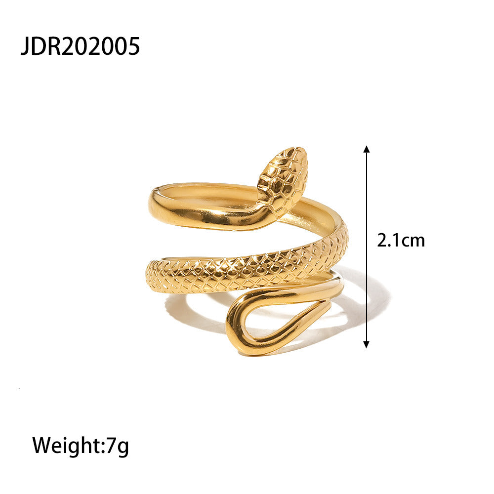 Anillo abierto chapado en oro de 18K de acero inoxidable 304 con forma de serpiente