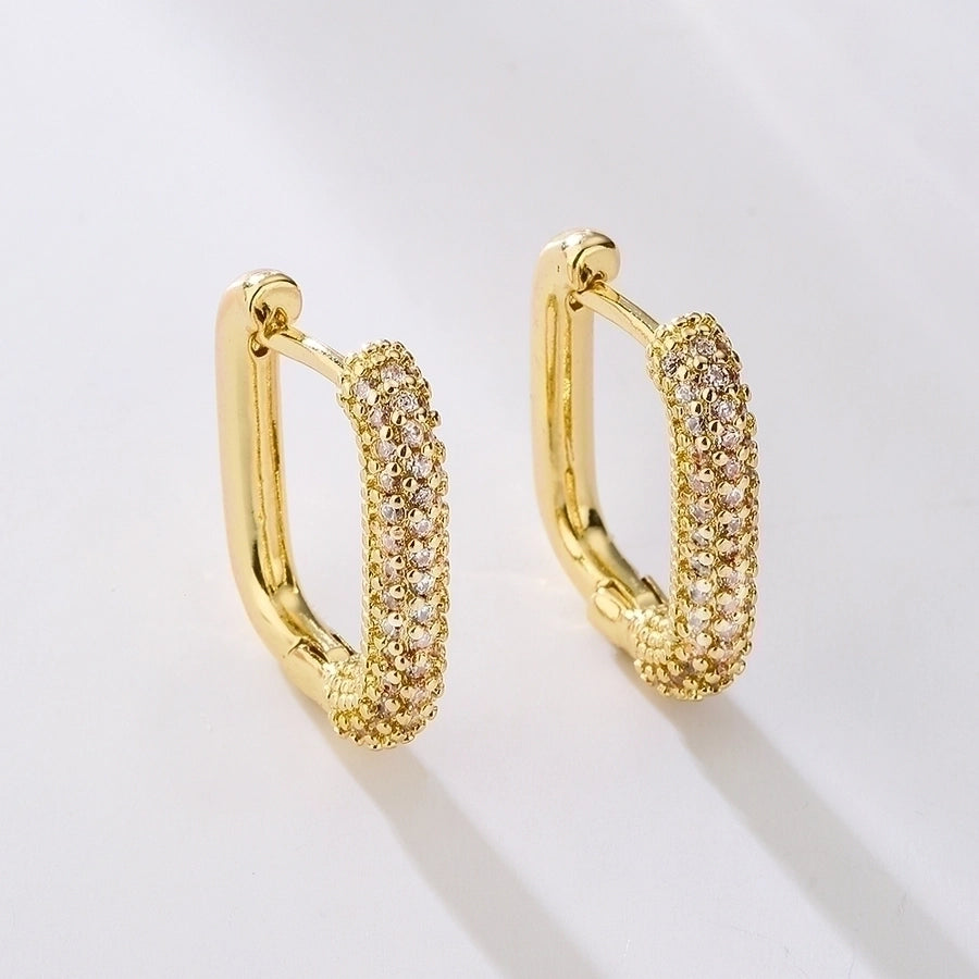 Pendientes de aro chapados en oro con circonitas de cobre chapado en oro geométrico de moda