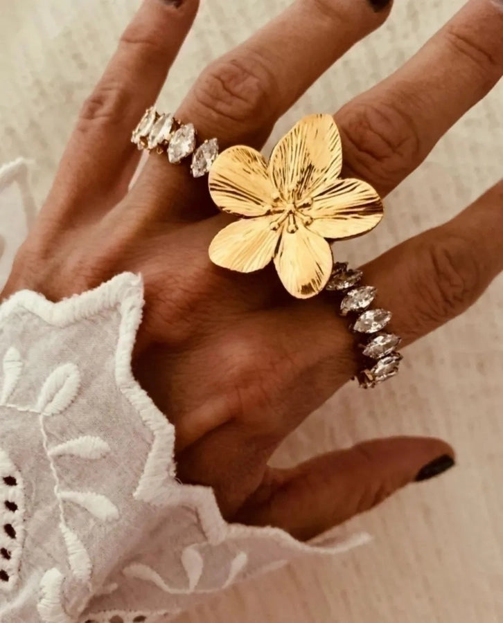Anillos con incrustaciones Pendientes Joyería Estilo INS Flor Mariposa Acero inoxidable 304 Turquesa Chapado en oro de 18K