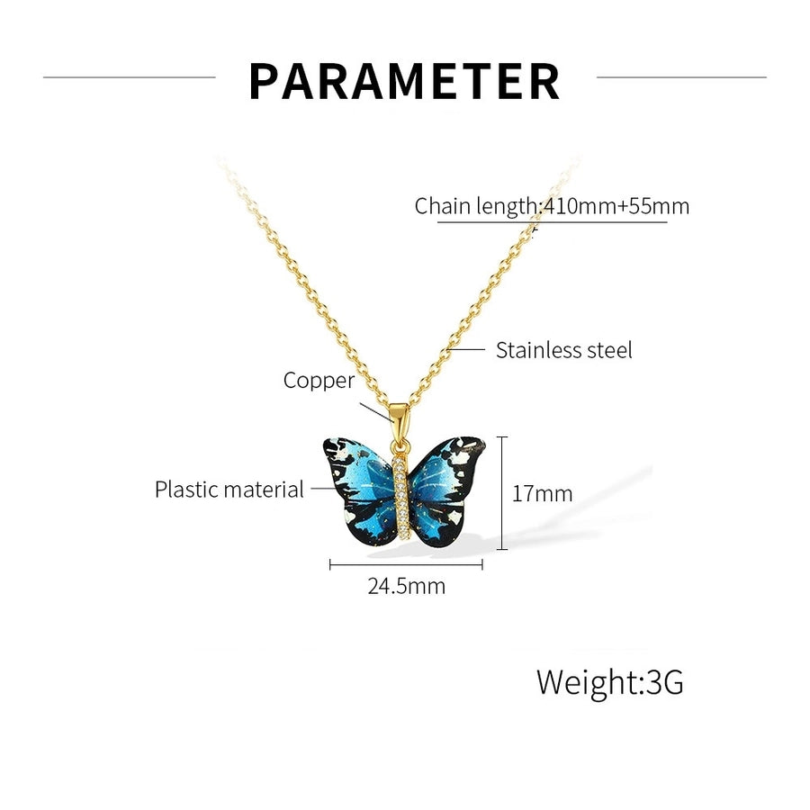 Collar con colgante de mujer con incrustaciones de cobre y plástico de acero inoxidable 304 de mariposa dulce estilo IG