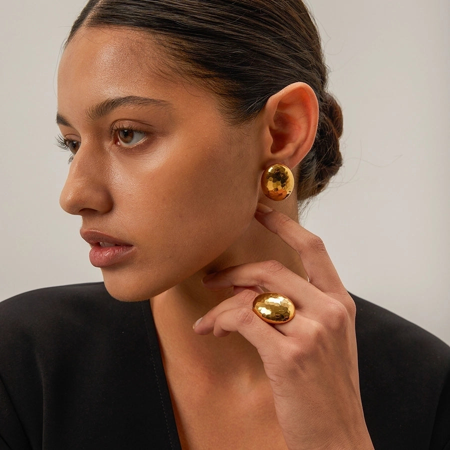 Anillos abiertos martillados estilo IG chapados en oro de 18K de acero inoxidable 304