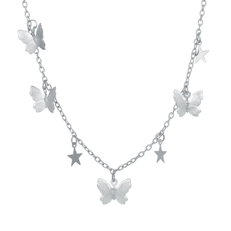 collar de tres capas de aleación simple creativo con mariposa de diamantes de imitación con incrustaciones