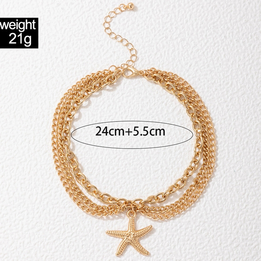 Tobillera en capas joyería gótica sexy playa estrella de mar forma de corazón serpiente aleación