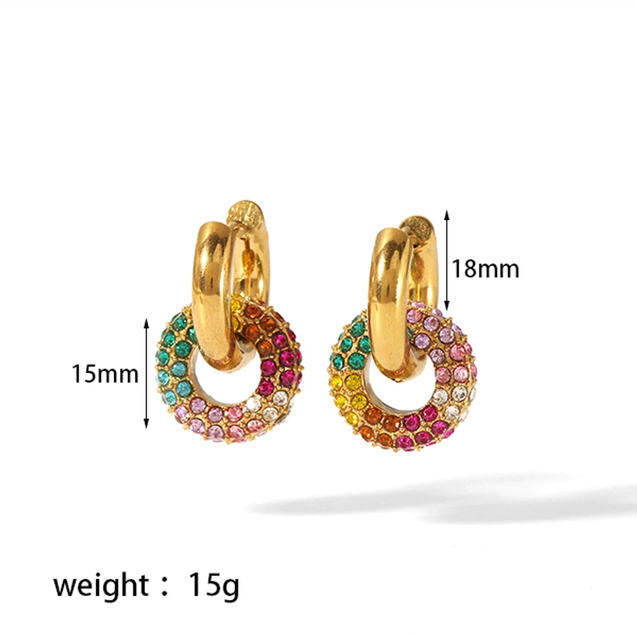 Pendientes chapados en oro de 18K con circonita de acero inoxidable 304 con incrustaciones de pulido de círculo retro