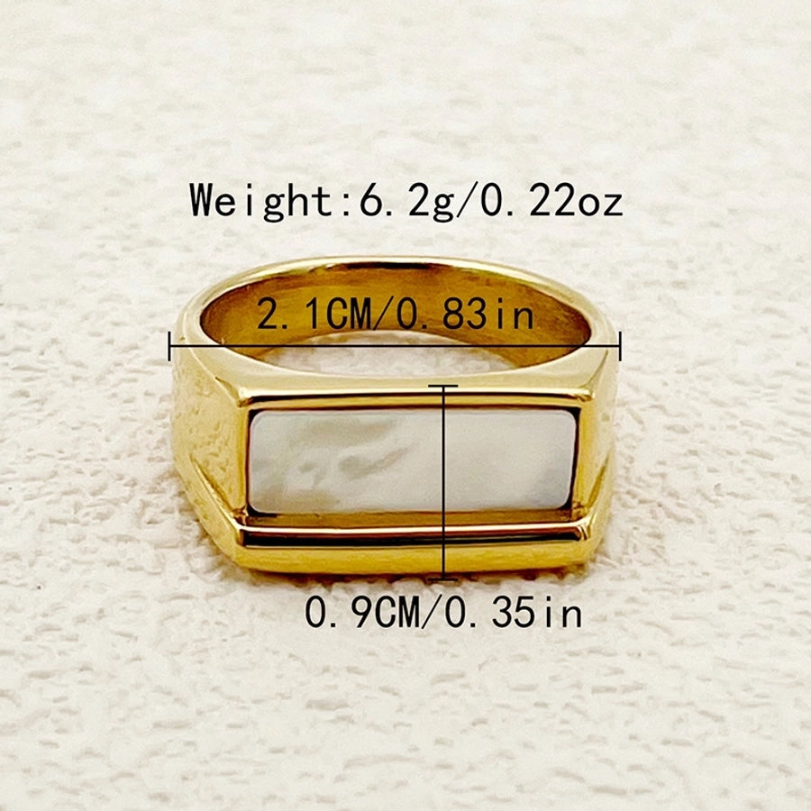 Anillos de concha rectangulares chapados en estilo Simple, elegantes, informales, chapados en oro de acero inoxidable 304