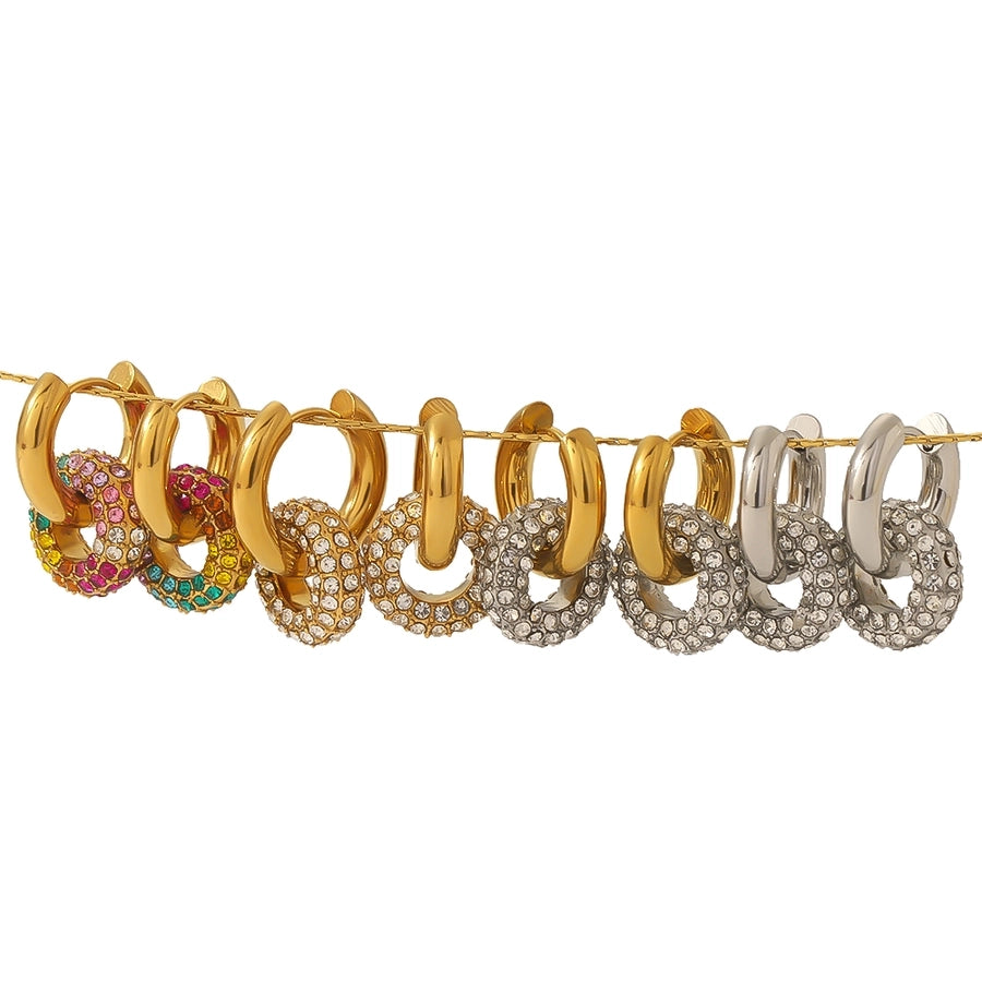 Pendientes chapados en oro de 18K con circonita de acero inoxidable 304 con incrustaciones de pulido de círculo retro