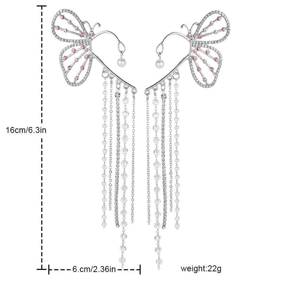 Clips para las orejas con incrustaciones de diamantes artificiales de aleación de mariposa estilo Hada de joyería