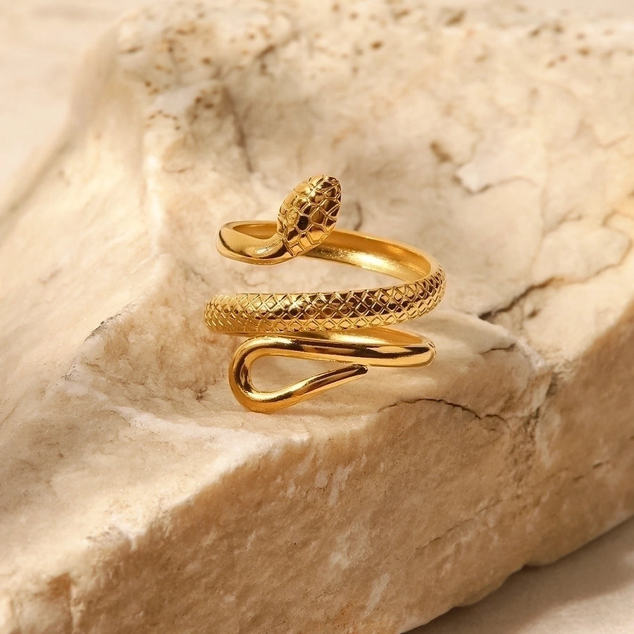 Anillo abierto chapado en oro de 18K de acero inoxidable 304 con forma de serpiente