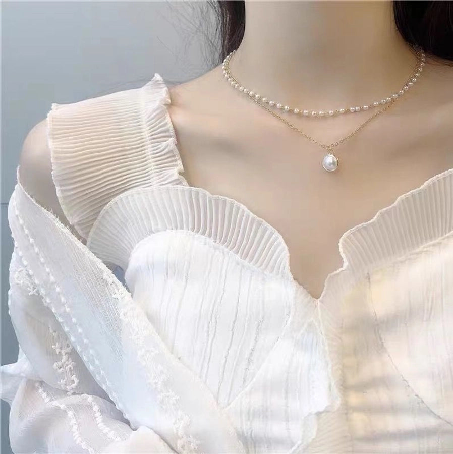 Collar de mujer de aleación de perlas artificiales con forma de corazón de gotas de agua de estilo vintage