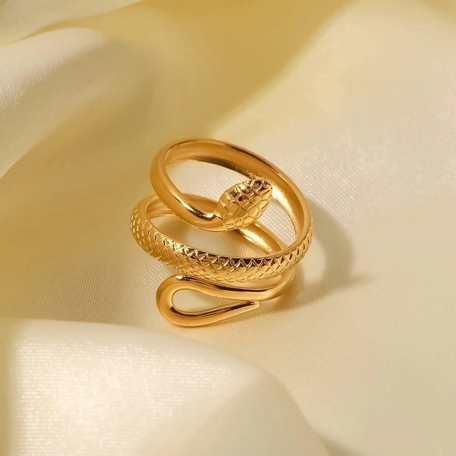 Anillo abierto chapado en oro de 18K de acero inoxidable 304 con forma de serpiente