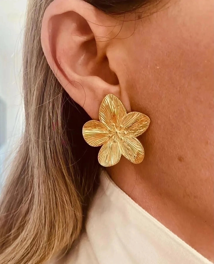 Anillos con incrustaciones Pendientes Joyería Estilo INS Flor Mariposa Acero inoxidable 304 Turquesa Chapado en oro de 18K