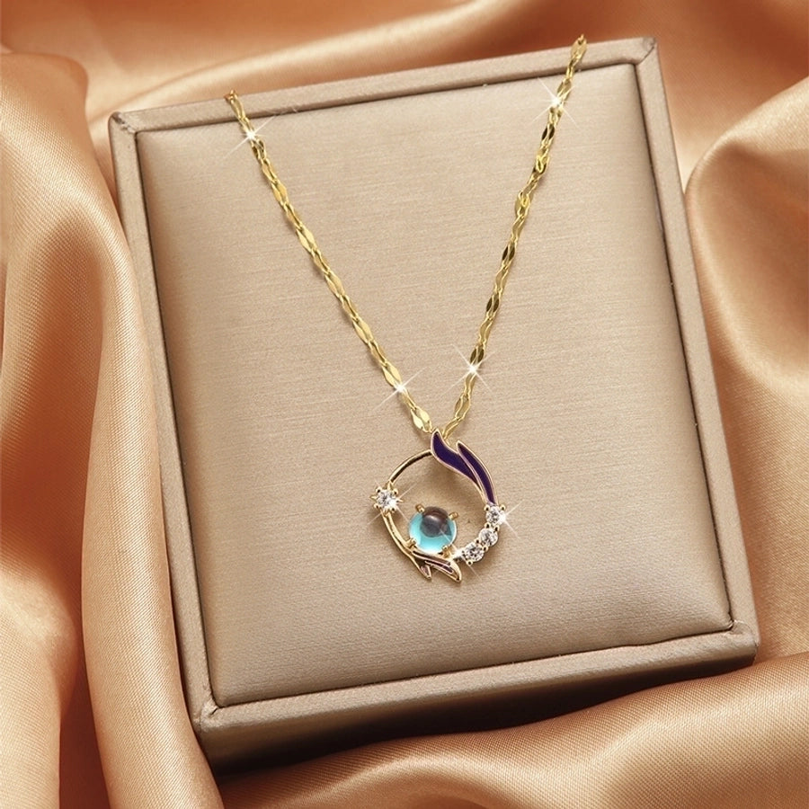 Collar con colgante chapado en oro con incrustaciones de acero de titanio y flor en forma de corazón