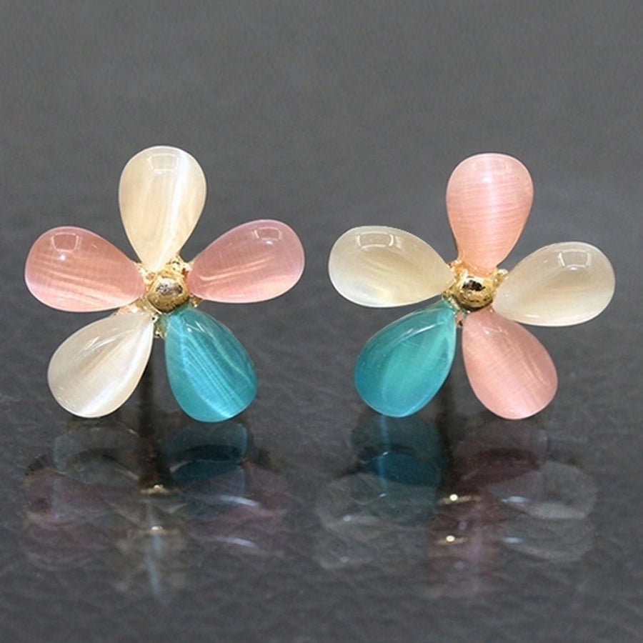 Pendientes de flores de ópalo lindos de estilo coreano, joyería