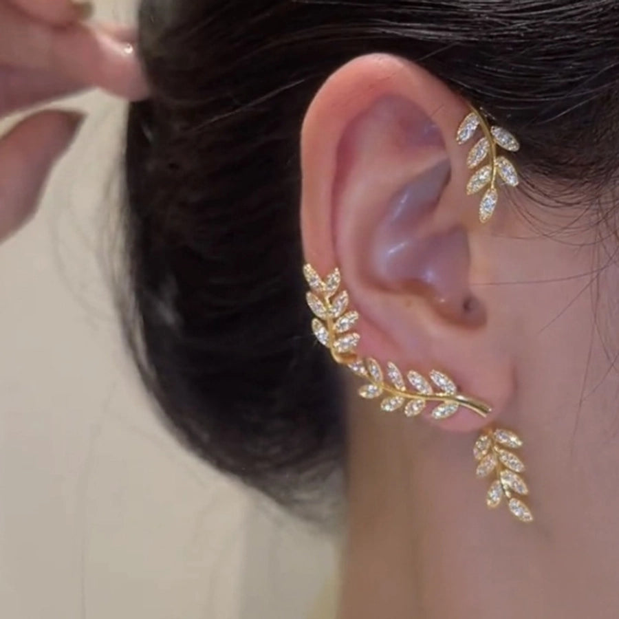 Clips para las orejas con incrustaciones de diamantes artificiales de aleación de mariposa estilo Hada de joyería