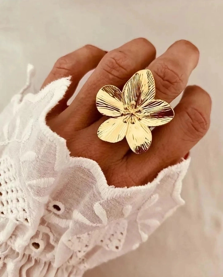 Anillos con incrustaciones Pendientes Joyería Estilo INS Flor Mariposa Acero inoxidable 304 Turquesa Chapado en oro de 18K