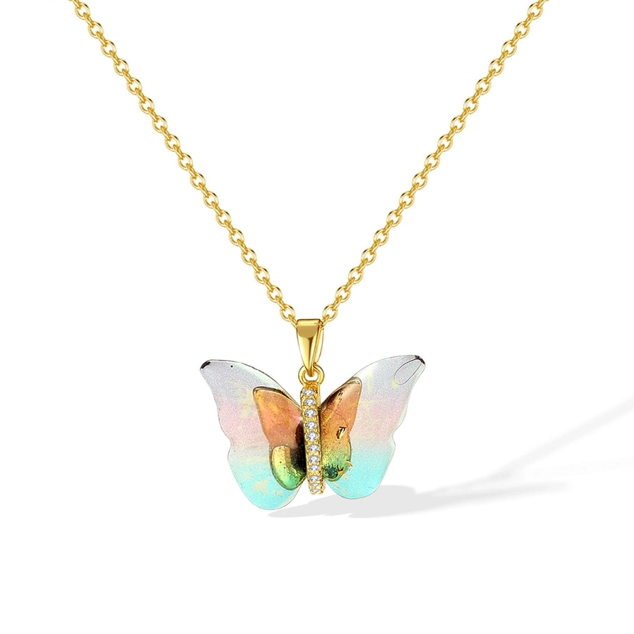 Collar con colgante de mujer con incrustaciones de cobre y plástico de acero inoxidable 304 de mariposa dulce estilo IG
