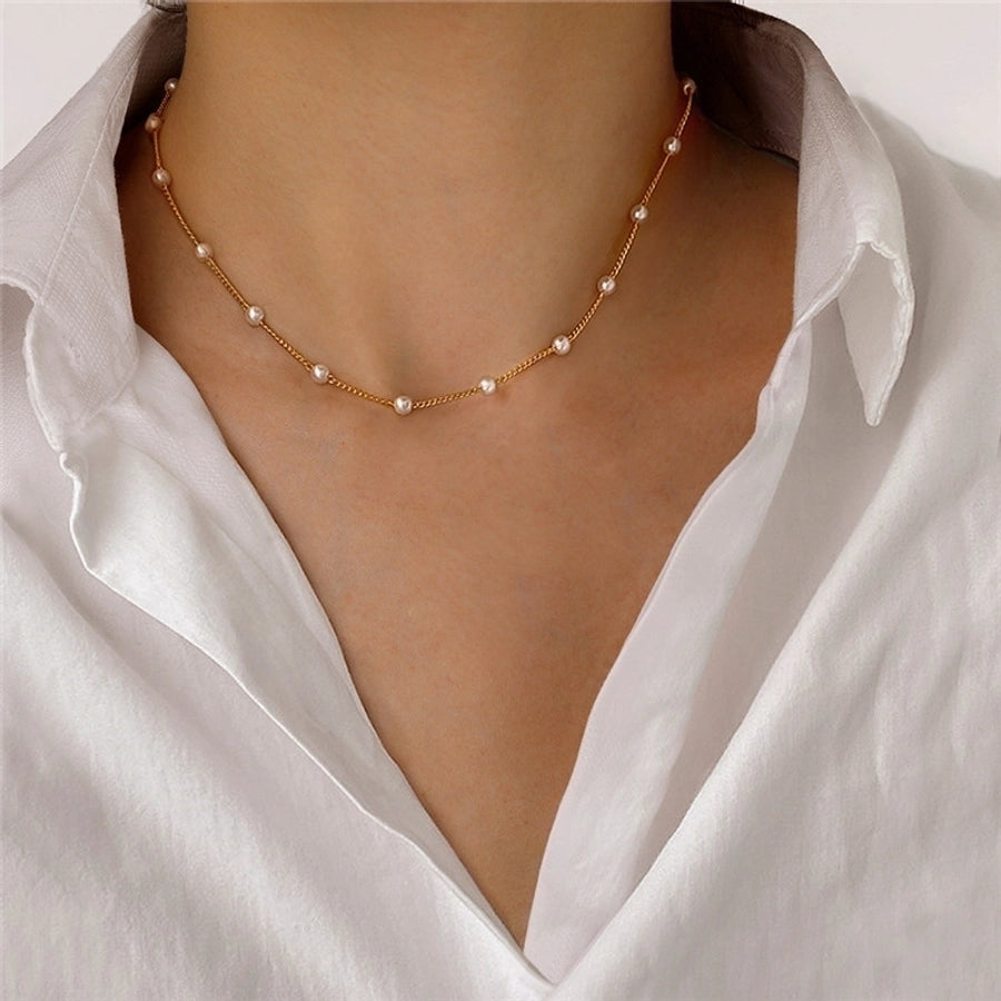 Collar de mujer de aleación de perlas artificiales con forma de corazón de gotas de agua de estilo vintage