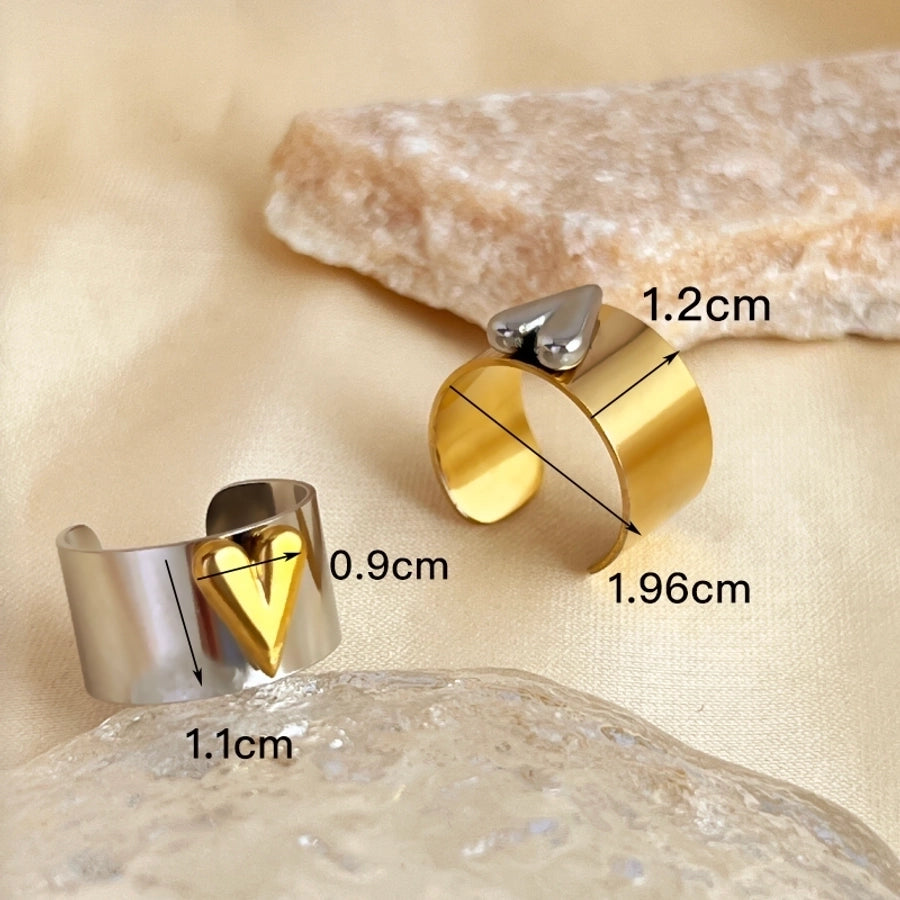 Anillos abiertos en forma de corazón metálico brillante retro elegante chapado en oro de 18K de acero inoxidable 304