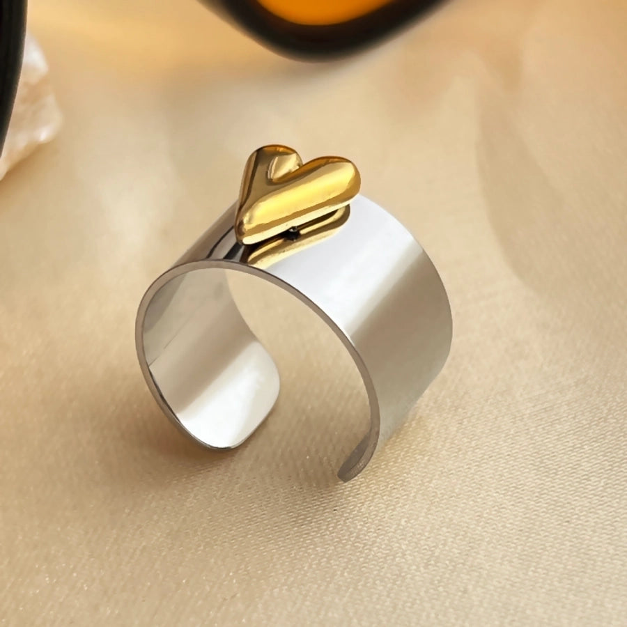 Anillos abiertos en forma de corazón metálico brillante retro elegante chapado en oro de 18K de acero inoxidable 304
