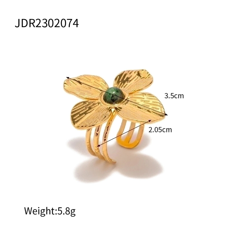 Anillos con incrustaciones Pendientes Joyería Estilo INS Flor Mariposa Acero inoxidable 304 Turquesa Chapado en oro de 18K