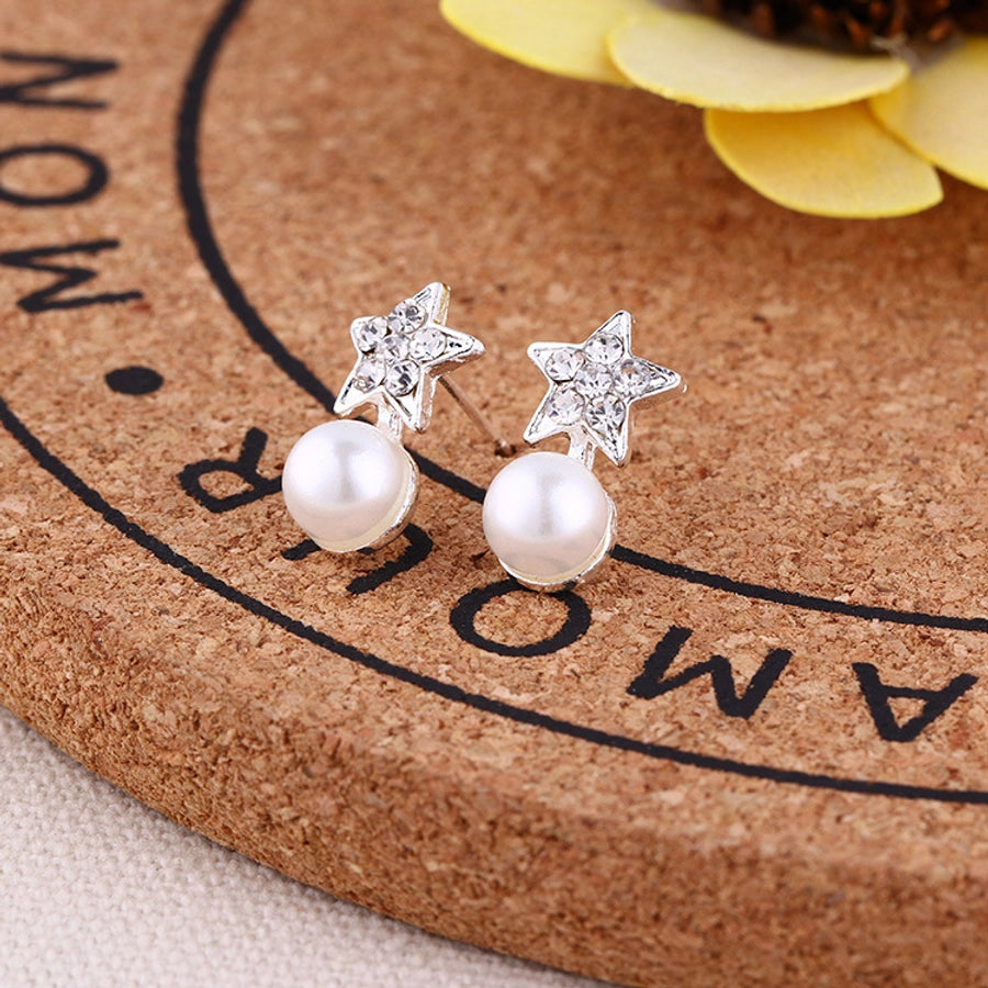 Pendientes de aleación con revestimiento de perlas geométricas de moda