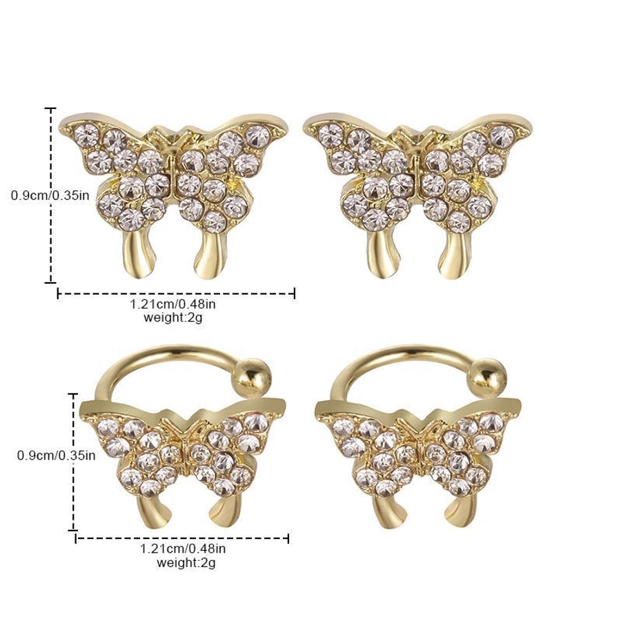 Clips para las orejas con incrustaciones de diamantes artificiales de aleación de mariposa estilo Hada de joyería