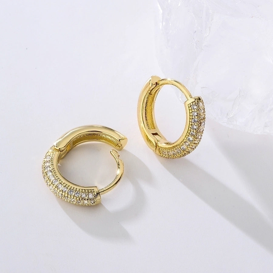 Pendientes de aro chapados en oro con circonitas de cobre chapado en oro geométrico de moda