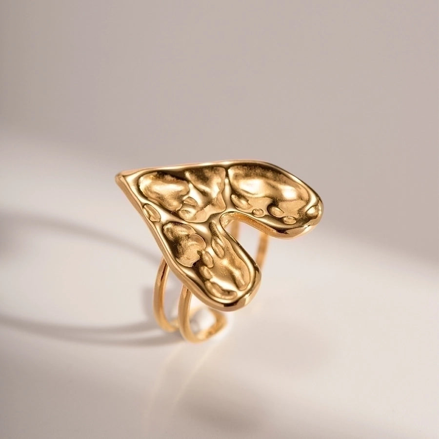 Anillos abiertos chapados en acero inoxidable 304 con forma de corazón estilo IG de joyería