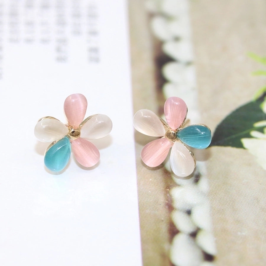Pendientes de flores de ópalo lindos de estilo coreano, joyería