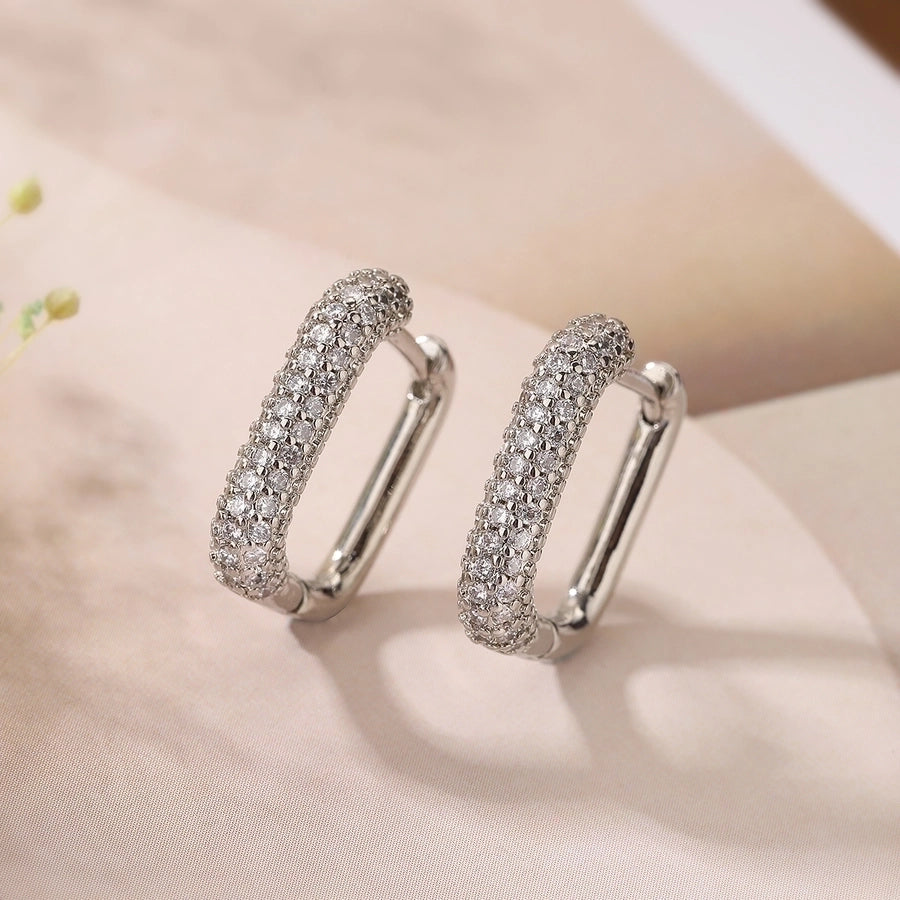 Pendientes de aro chapados en oro con circonitas de cobre chapado en oro geométrico de moda