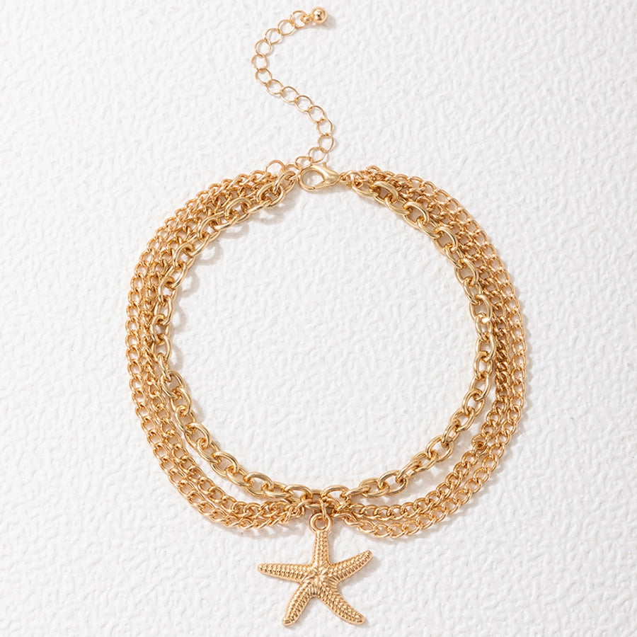Tobillera en capas joyería gótica sexy playa estrella de mar forma de corazón serpiente aleación