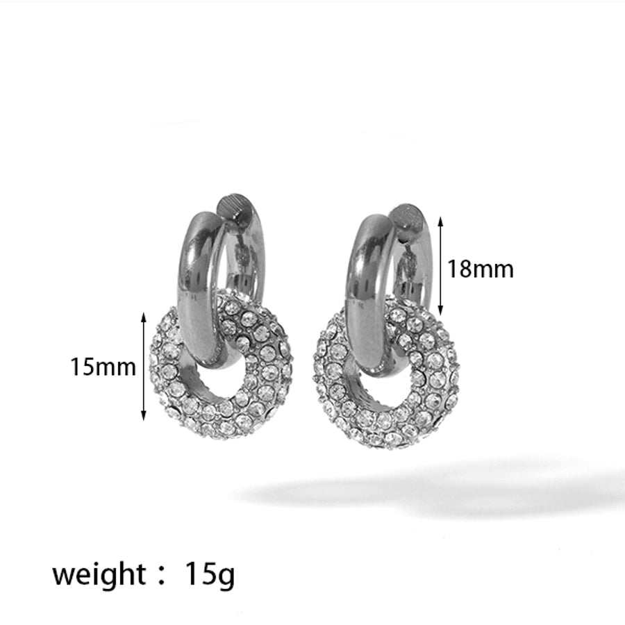 Pendientes chapados en oro de 18K con circonita de acero inoxidable 304 con incrustaciones de pulido de círculo retro