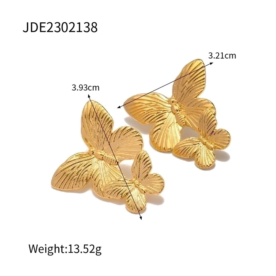 Anillos con incrustaciones Pendientes Joyería Estilo INS Flor Mariposa Acero inoxidable 304 Turquesa Chapado en oro de 18K