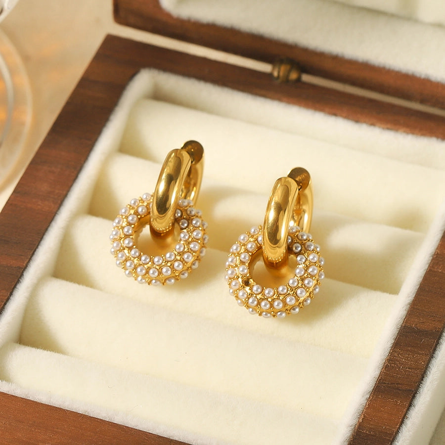 Pendientes chapados en oro de 18K con circonita de acero inoxidable 304 con incrustaciones de pulido de círculo retro