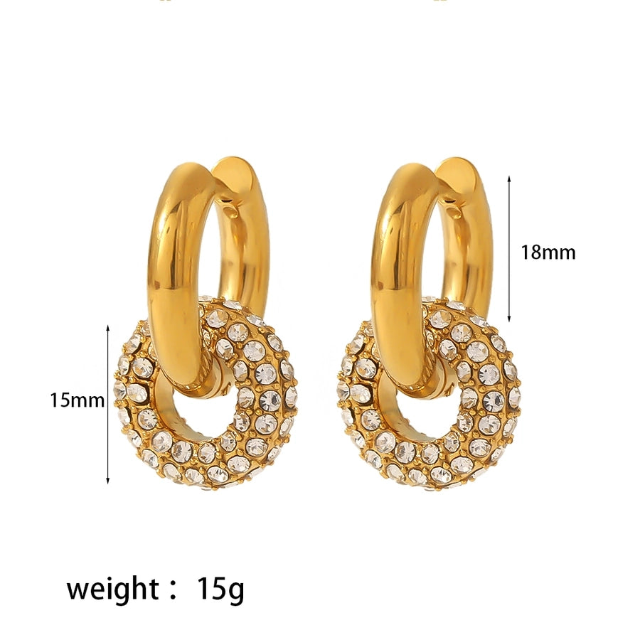 Pendientes chapados en oro de 18K con circonita de acero inoxidable 304 con incrustaciones de pulido de círculo retro