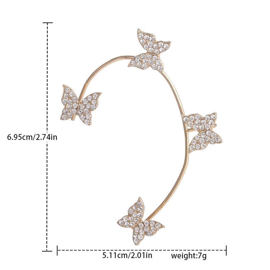 Clips para las orejas con incrustaciones de diamantes artificiales de aleación de mariposa estilo Hada de joyería