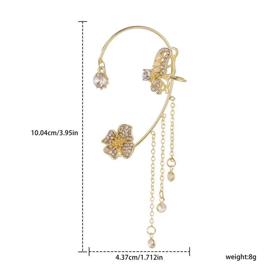 Clips para las orejas con incrustaciones de diamantes artificiales de aleación de mariposa estilo Hada de joyería