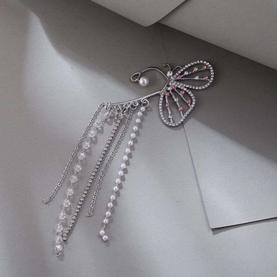 Clips para las orejas con incrustaciones de diamantes artificiales de aleación de mariposa estilo Hada de joyería
