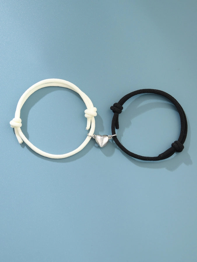 Pulseras de pareja de cuerda de aleación con forma de corazón de moda