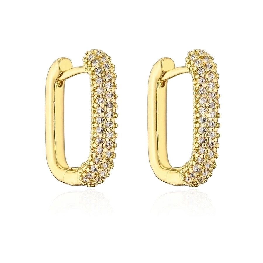 Pendientes de aro chapados en oro con circonitas de cobre chapado en oro geométrico de moda