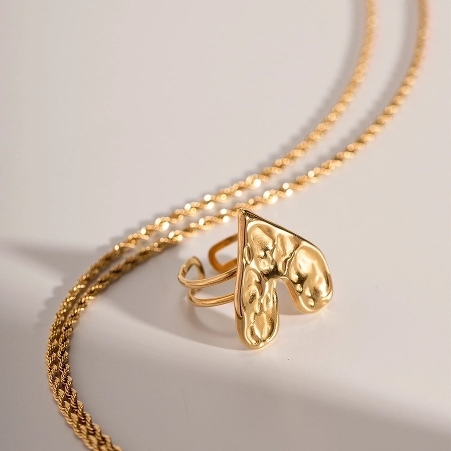 Anillos abiertos chapados en acero inoxidable 304 con forma de corazón estilo IG de joyería