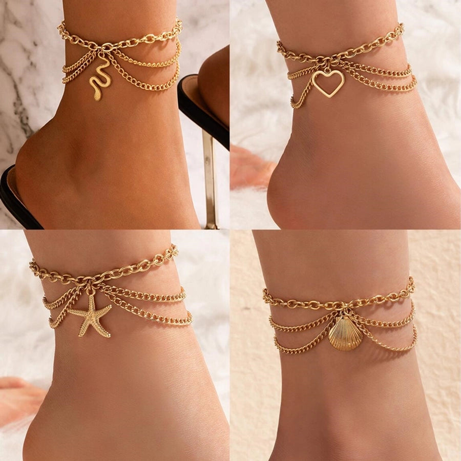 Tobillera en capas joyería gótica sexy playa estrella de mar forma de corazón serpiente aleación